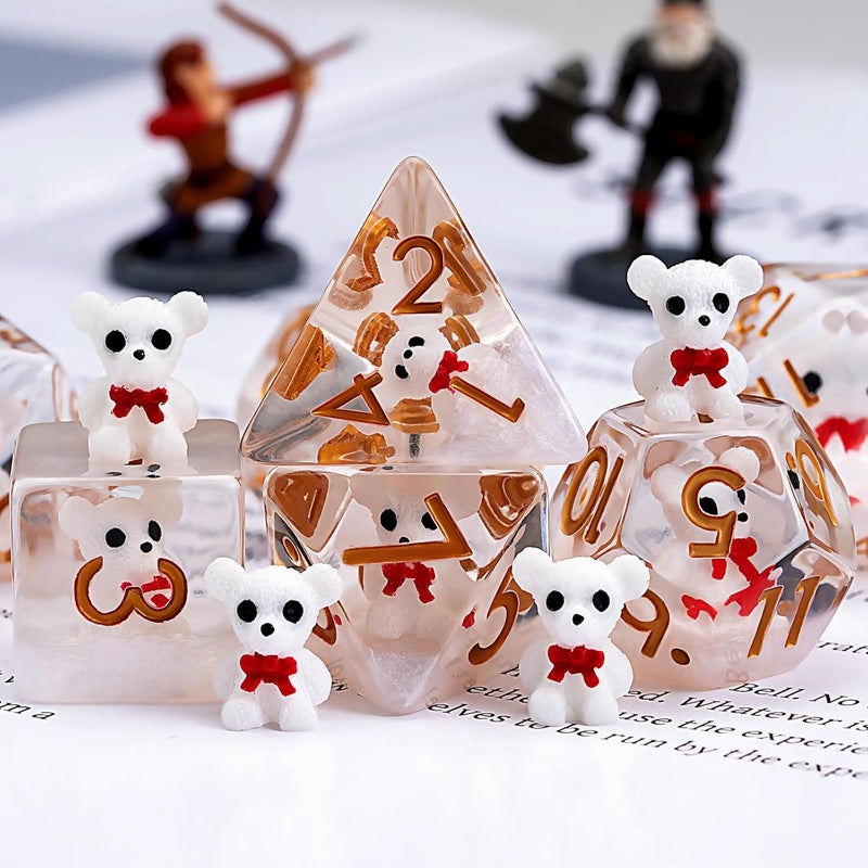 weyano DND Resin Bear Dice Set, D&D Polyhedral Dice for Dungeons and Dragons RPG, MTG Role Playing Games D and D Dice 7pcs-Set D20 D12 D10 D8 D6 D4 - Image 3